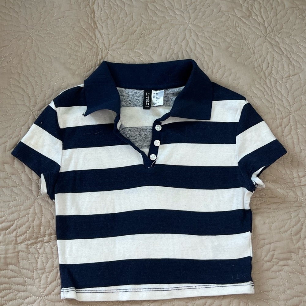H&M Navy and White Striped Crop Top